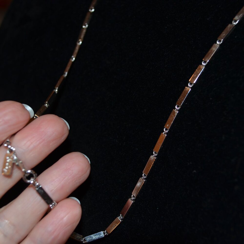 Monet Necklace Silver Rectangular Prisms 3/8' Lin… - image 2